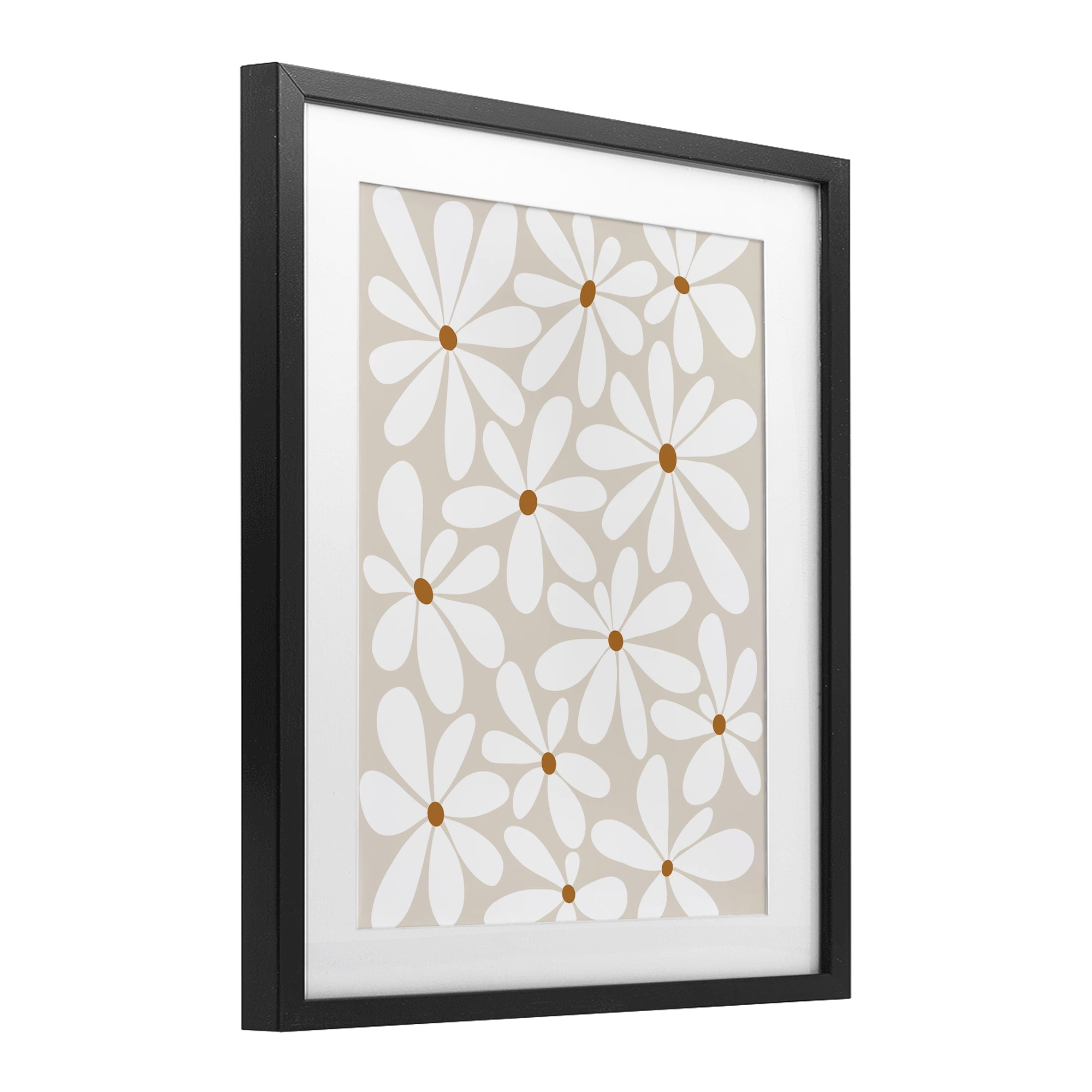 Stupell Industries Beige & White Daisies Black Framed Print Under Glass, design by Susan Ball