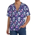 thumbnail image 1 of Balery Skull Purple Flower Camisa Casual de Manga Corta con Botones para Hombre, Texturizada, Estilo Cubano, para Playa, Verano-X-Large, 1 of 5
