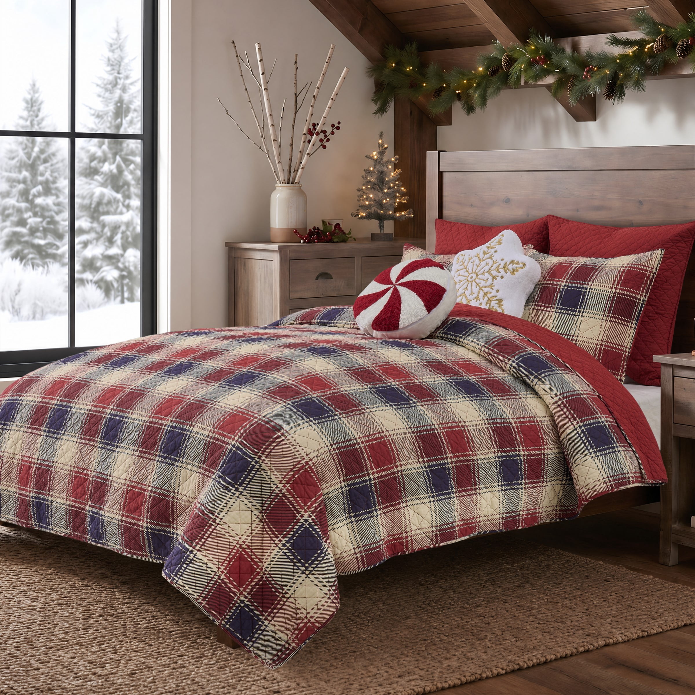 Greenland Home Nicholas Plaid Cotton Reversible Quilt Set, 3-Piece King, for Adults