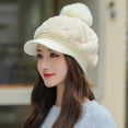 thumbnail image 3 of qolati Womens Winter Plush Beanie Hat with Brims Cute Warm Baseball Cap Snow Ski Skull Caps with Fuax Furs Pompom, 3 of 3