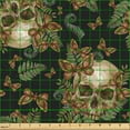 thumbnail image 2 of Ambesonne Skull Fabric by the Yard Upholstery, Forrest Theme Butterfly Bones, 3 Yards, Caramel Reseda Green, 2 of 5