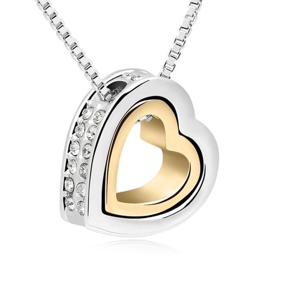 Fashion Double Love Heart Elegant Austrian Crystal Pendant Necklace