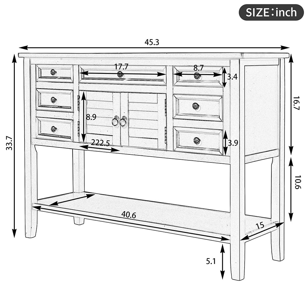 Lowestbest 45" Classic Console Table with Storage Drawers, Sofa Table with 7 Drawers, 1 Cabinet and 1 Shelf (Red) Lowestbest 45" Classic Console Table with Storage Drawers, Sofa Table with 7 Drawers, 1 Cabinet and 1 Shelf (Red)