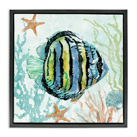 Stupell Industries Striped Angel Fish Animals Painting Black Floater Framed Canvas Art Print Wall Art, 18 x 18