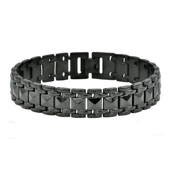 Arista Men's Classic Pyramid Link Bracelet in Black Plated Stainless Steel, 8.5"