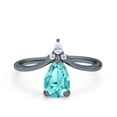 thumbnail image 2 of Pear Midi V Ring Wedding Ring Black Tone, Simulated CZ 925 Sterling Silver Size 9, 2 of 5