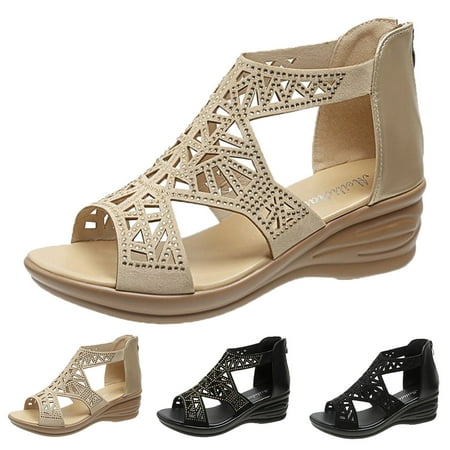 

Aayomet Women Sandals Women Sandals Fashion Rhinestone Decoration Summer New Pattern Hollow Versatile Roman Sandals Casual White 7