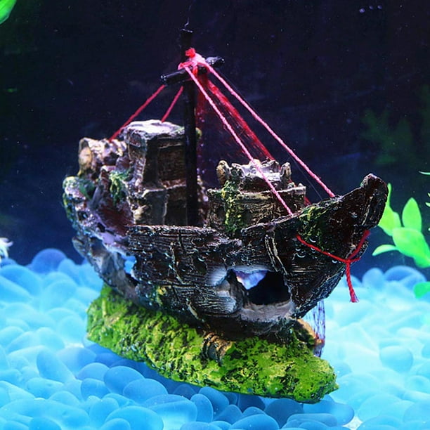 Accesorios de Decoración de Barco Pirata Vintage Para Acuario Hugtrwg