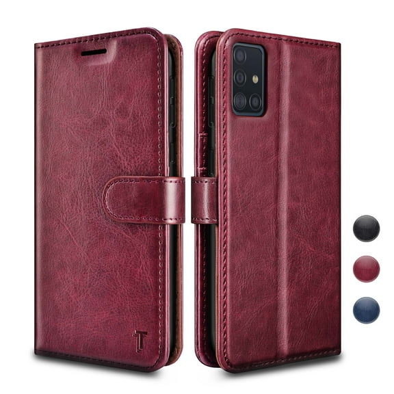 Galaxy A51 5G Case, Njjex Galaxy A51 5G Cases [3 Card Slot] [Kickstand] [Gift Box] Leather Folio Flip Wallet Case [RFID Blocking] for Samsung Galaxy A51 5G Version 2020 6.5"- Red