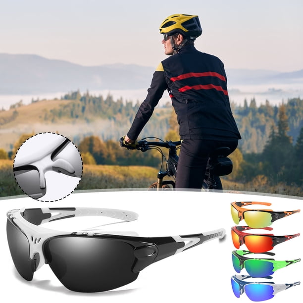 Gafas de sol antiviento para ciclismo para hombres y mujeres - Gafas deportivas con protección UV y lentes resistentes a arañazos, montura ligera para correr y actividades al aire libre