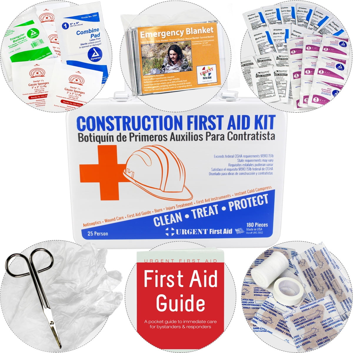 OSHA Contractors First Aid Kit for Job Sites up to 25 People ? Gasketed Metal, 180 pieces