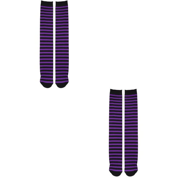 Striped Stockings Knee-length Colorful Tights Pumpkin High Halloween Fashion Girl Polyester Purple 4 Pairs