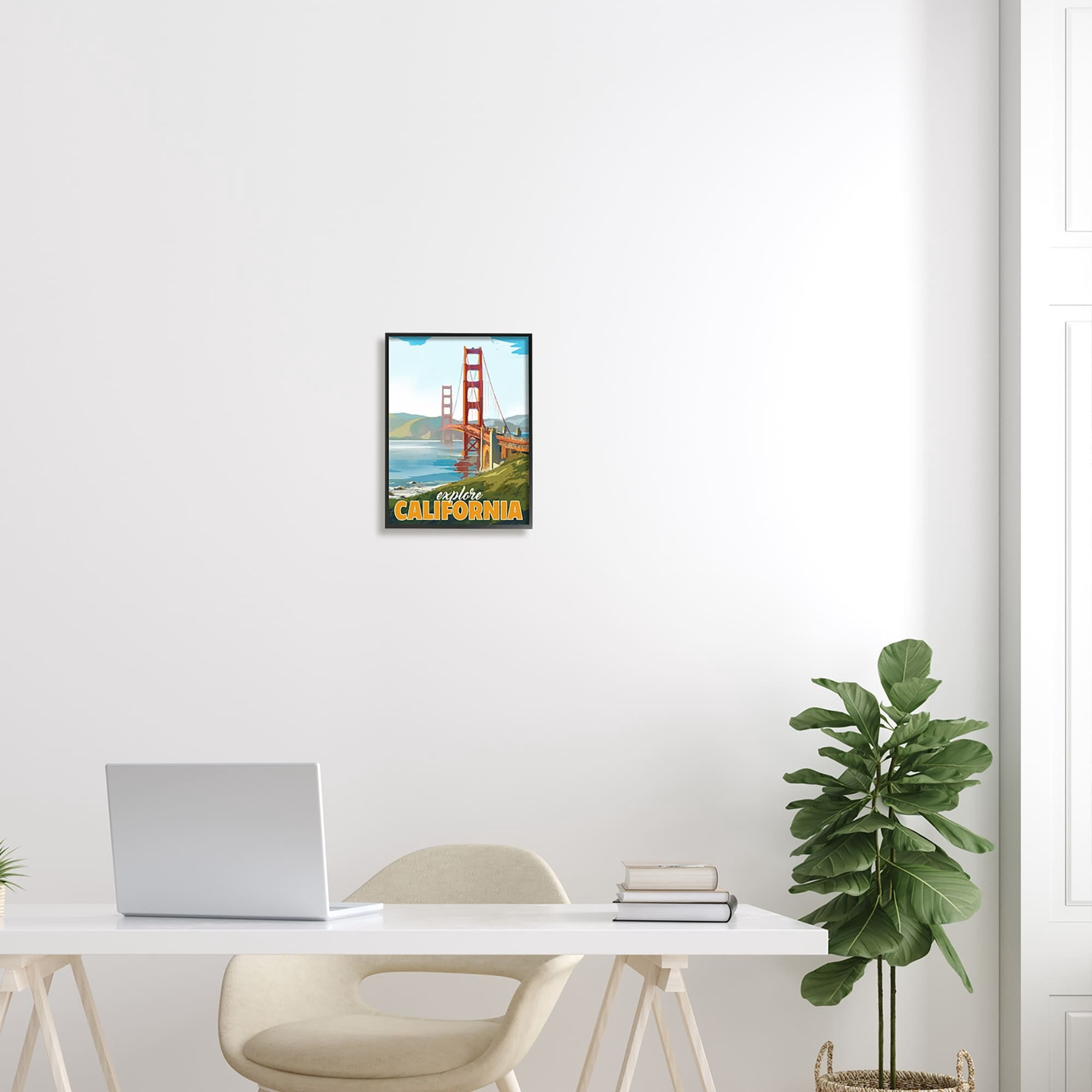 Stupell Industries Explore California Water Bridge Distant Meadows Scenery Graphic Art White Framed Art Print Wall Art, Design by David Owens Illustration