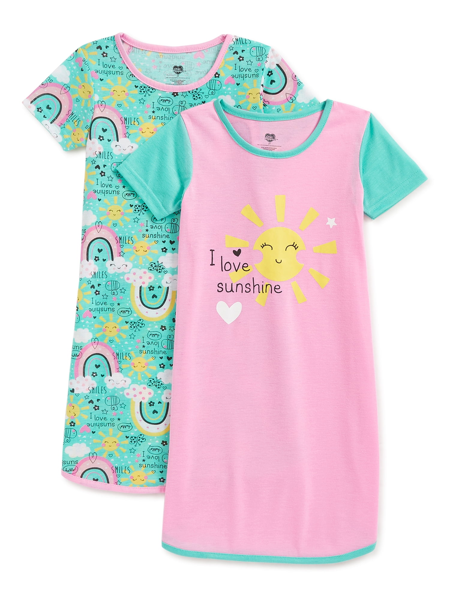 CHILI PEPPERS Toddler Girl 2pk Short Sleeve Dorm Shirt (2T-4T ...