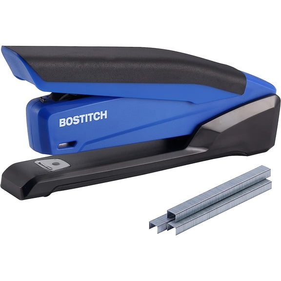 Office InPower Spring-Powered Desktop Stapler, 20 Sheet Capcity, Built in Remover, Blue (1122)