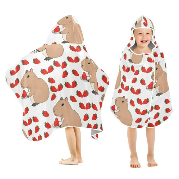 joogoo Cute Capybara Strawberry Kids Hooded Beach Towel Baby Bath Towel 23.5"x50"