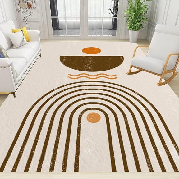 Boho Mid Century Area Rug, Minimalist Lines Abstract Large Washable Living Bedroom Rug, Non-Slip Non-Shedding Print Floor Carpet for Dining Room Home 5 x 6ft