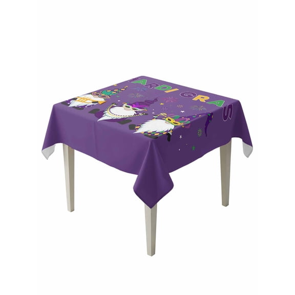 Mardi Gras Table Cloth 60x60 Inch Square, Carnival Gnome Mask Deep Purple Theme Waterproof Tablecloth Washable Table Cover for Party Picnic Dinner Decor