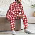 thumbnail image 7 of Salouo Red Checkboard Print Button-Front Long Sleeve Pajama Set for Men, Soft 2Pjs Men's Long Sleeve Sleepwear-XX-Large, 7 of 7