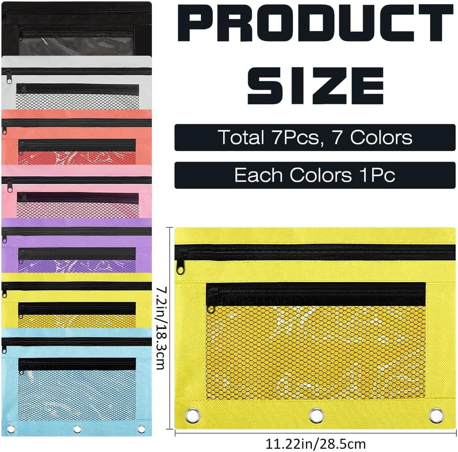 7 Colors Pencil Pouches Zippered for 3 Ring Binder with Smooth Zippers Dual-Pockets Mesh Window Pencil Case Cosmetic Bag Organizer for Storing Classroom Office Home Stationery Supplies