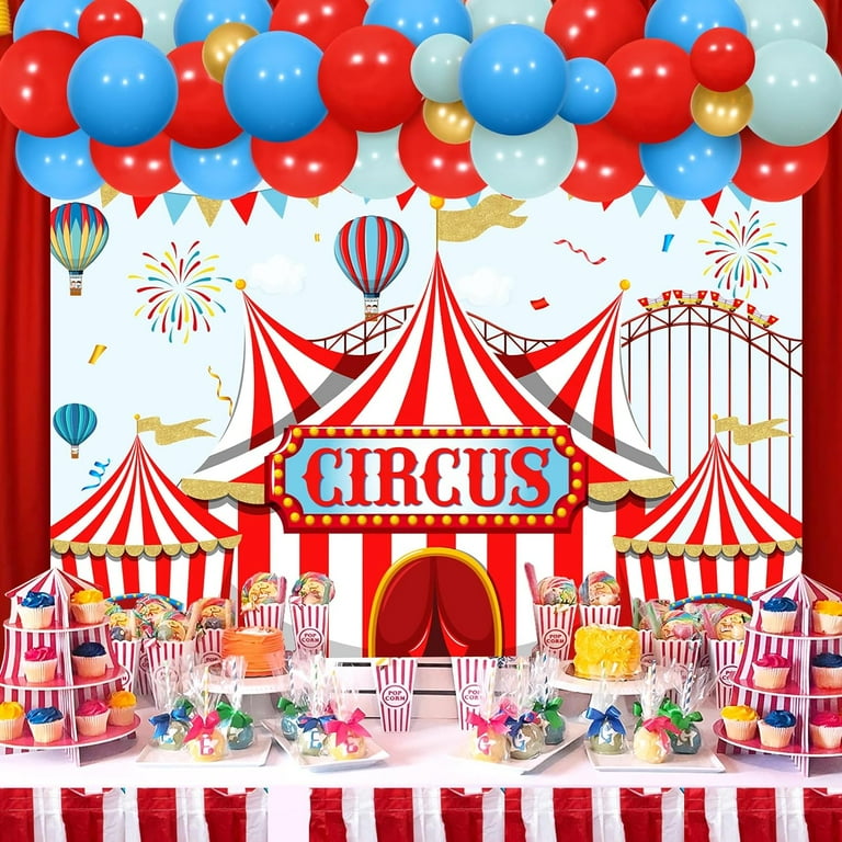 9-Pack Circus Carnival Balloons - 22 Inch 360 Degree 4D Party Decorations, Red & Blue
