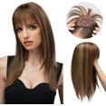 thumbnail image 2 of Aorsher Hair Toppers with Bangs for Thin Hair, 16 inch Hair Topper Wiglets Synthetic Hair Pieces with Thinning Hair Browm With Blonde for Women, 2 of 7