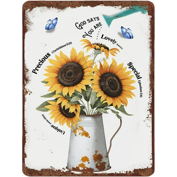God Says You Are Sunflower Vintage Metal Sign, Christian Bible Verses Metal Floral Wall Decor, Religious Room Decor, Inspirational Sunflower Kitchen Decors, Gift for Women 12x16 Inches