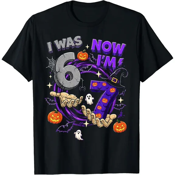 I was 6 Now I'm 7 7th Birthday 6 7 Birthday Halloween Boys T-Shirt