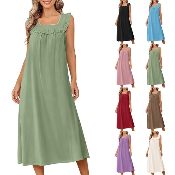 Vacation Party Dress Sleeveless Travel Vacation Sundress Ladies' Casual Lace Neck Nightgown Solid Color Dress Black L