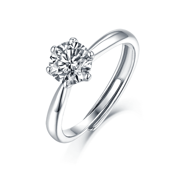 DivineGift 1 Carat - Six-prong Solitaire Moissanite Ring - Classic Plain Band - Timeless Style - S925 Sterling Silver Women's Engagement Ring, Ring Size 9