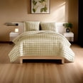 thumbnail image 6 of Benjara 3 Piece Queen Size Coverlet Set with Stitched Square Pattern- Gold, 6 of 6