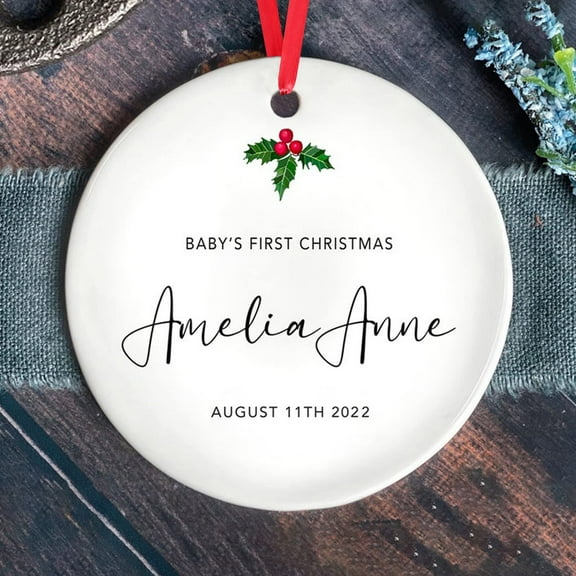 Baby's First Christmas Ornaments - Personalized Baby Stats First Christmas Ornaments - Custom Baby Ceramic Keepsake - Christmas Tree Ornaments - New Baby Gifts