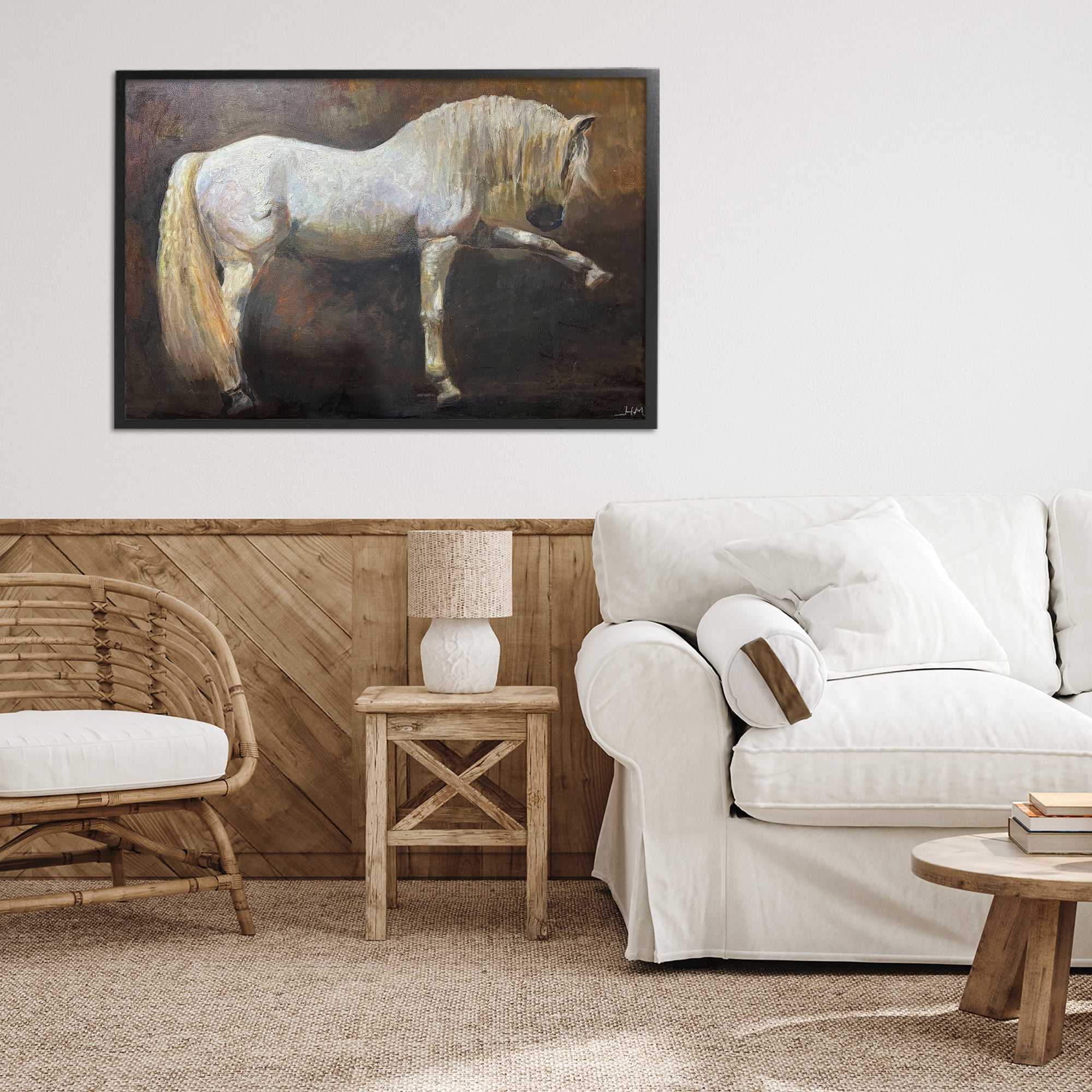 Stupell Industries Elegant White Stallion in Motion Black Framed Giclee Art, design by Hilary McCarthy