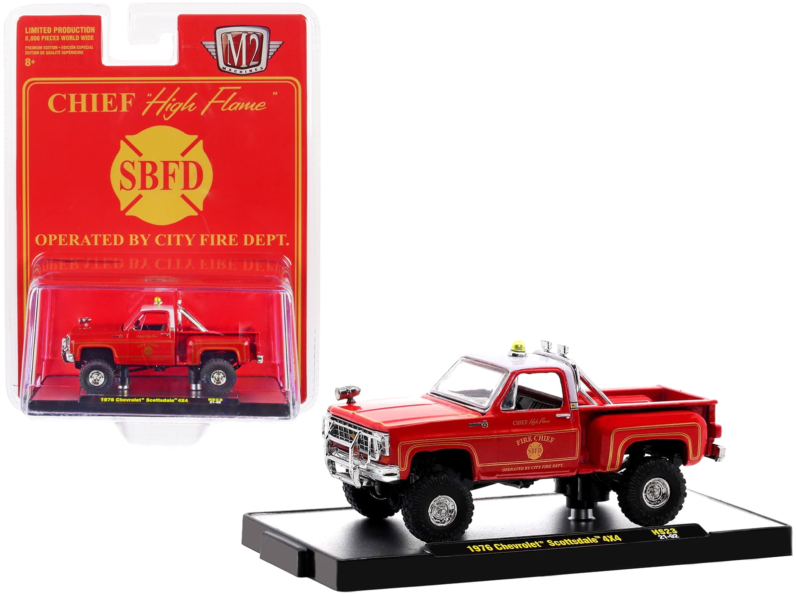 1976 Chevrolet Scottsdale 10 4x4 Fire Chief Truck Red w/White Top SBFD LTD Ed to 8800 Pcs 1/64 Diecast Model Car by M2 Machines