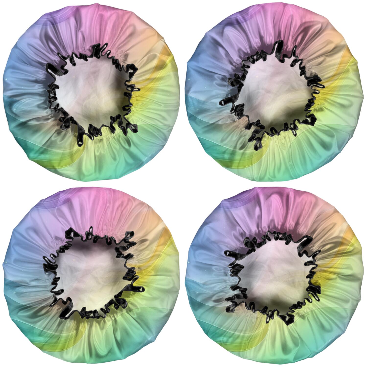 Shower Caps,Rainbow Tie Dye Swirl Pattern Waterproof Shower Cap for Women 4 Pieces,Double Reusable Hair Cover for Shower PEVA Elastic Stretch Hem