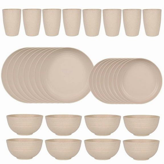 Namzi Wheat Straw Dinnerware Set, Unbreakable Plastic Dish Set, Eco-Friendly Tableware for Home & Outdoor Use,32pcs Beige