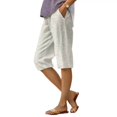 thumbnail image 2 of HongQid Linen Blend Capri Pants for Women Elastic Waist Gingham Print Casual Summer Cropped Trousers With Side Pockets,XL, 2 of 7