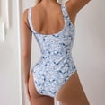 thumbnail image 6 of Women Floral Printed Swimsuit One Piece Bathing Suit Square Neck Low Back Ruched Summer Beach Modest Swimwear (M, Light Blue), 6 of 7