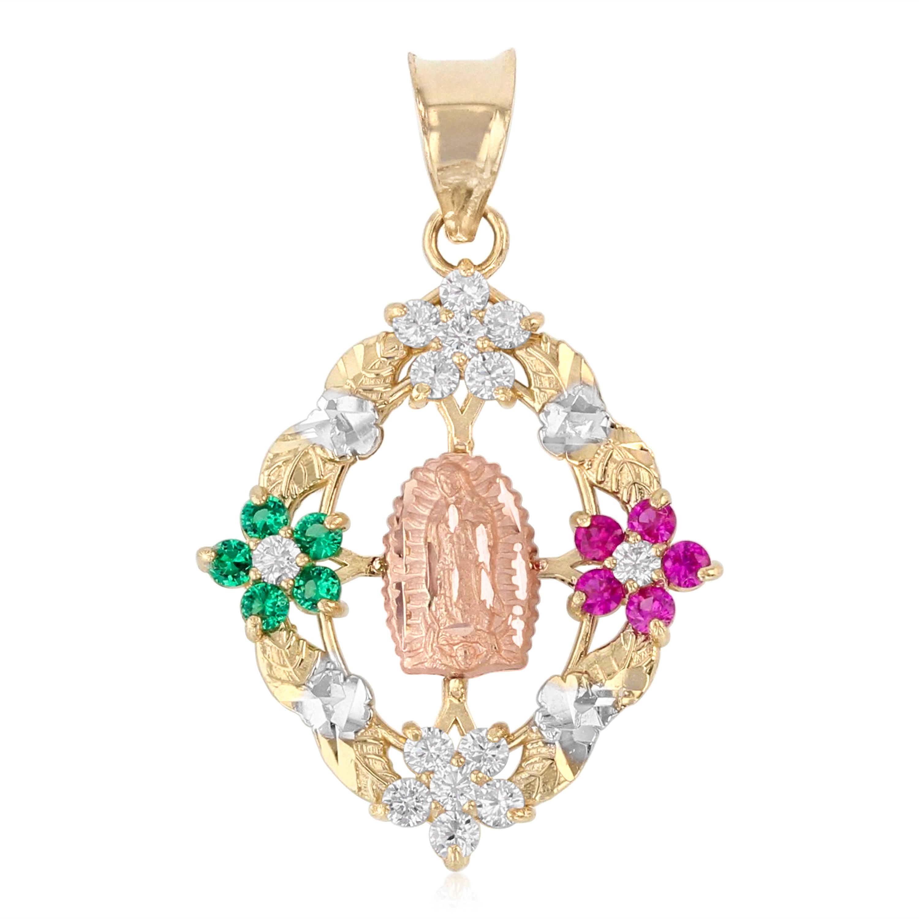 Ioka 14K Two Tone Gold CZ Baptism Medal Religious Charm Pendant For Necklace or Chain
