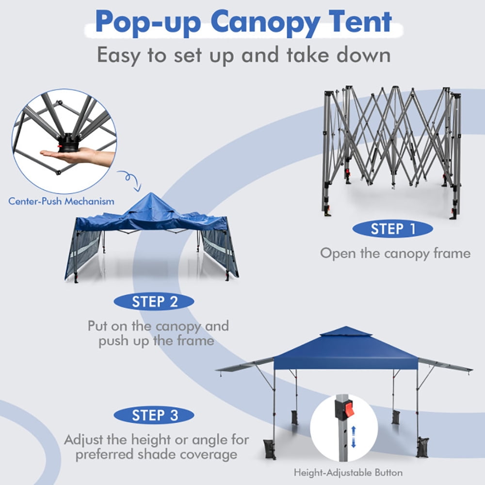 Aimee Lii 10 x 17.6 Feet Outdoor Instant Pop-up Canopy Tent with Dual Half Awnings, Backyard Canopy Gazebo for Party Camping BBQ Events, Blue