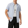 thumbnail image 4 of VEKDONE Men's Button Down Shirts Summer Short Sleeve Collared V Neck Tee Casual Solid Color Loose Fit Business Work Tops Light Blue XL, 4 of 6