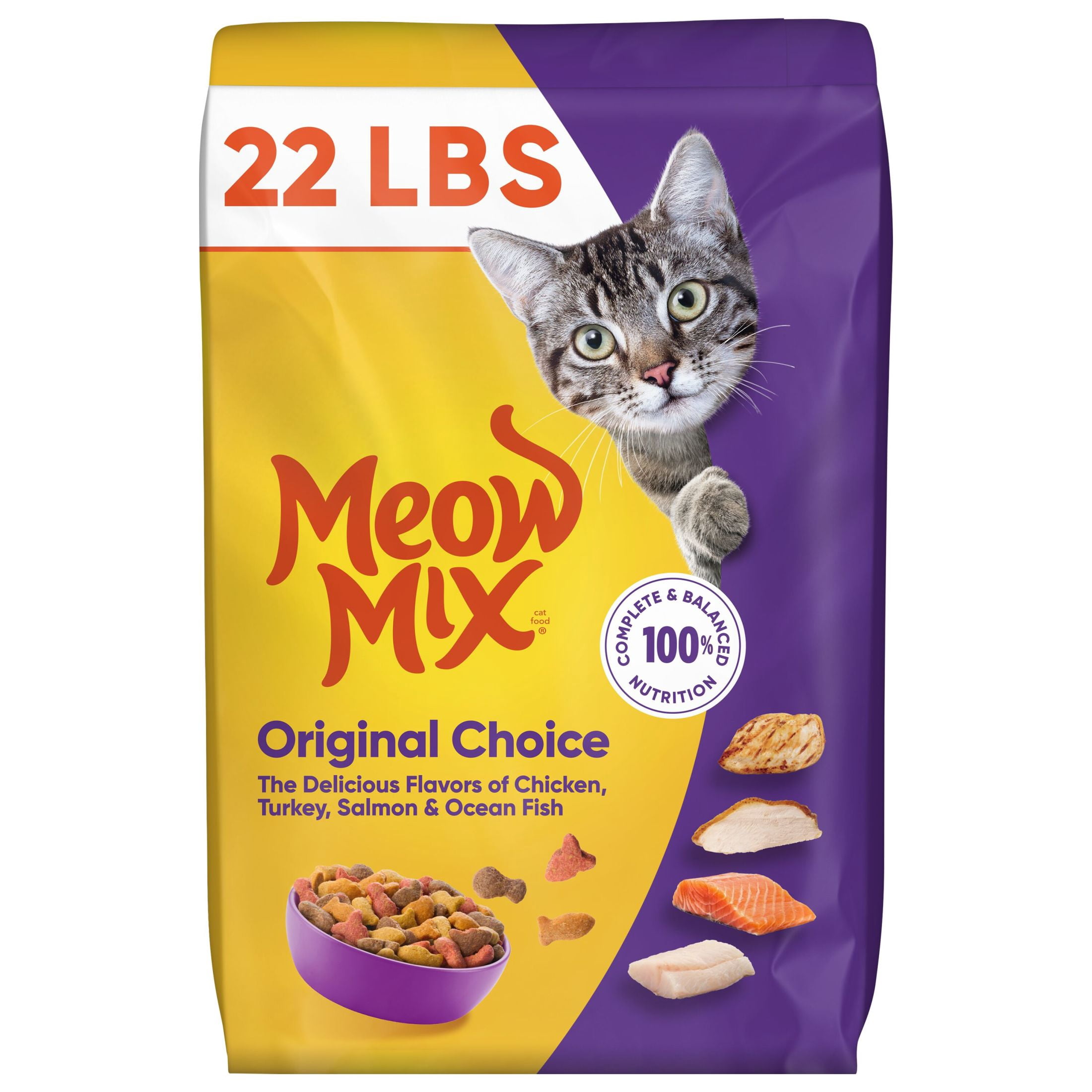 (3 pack) Meow Mix Original Choice Dry Cat Food, 22 lb Bag
