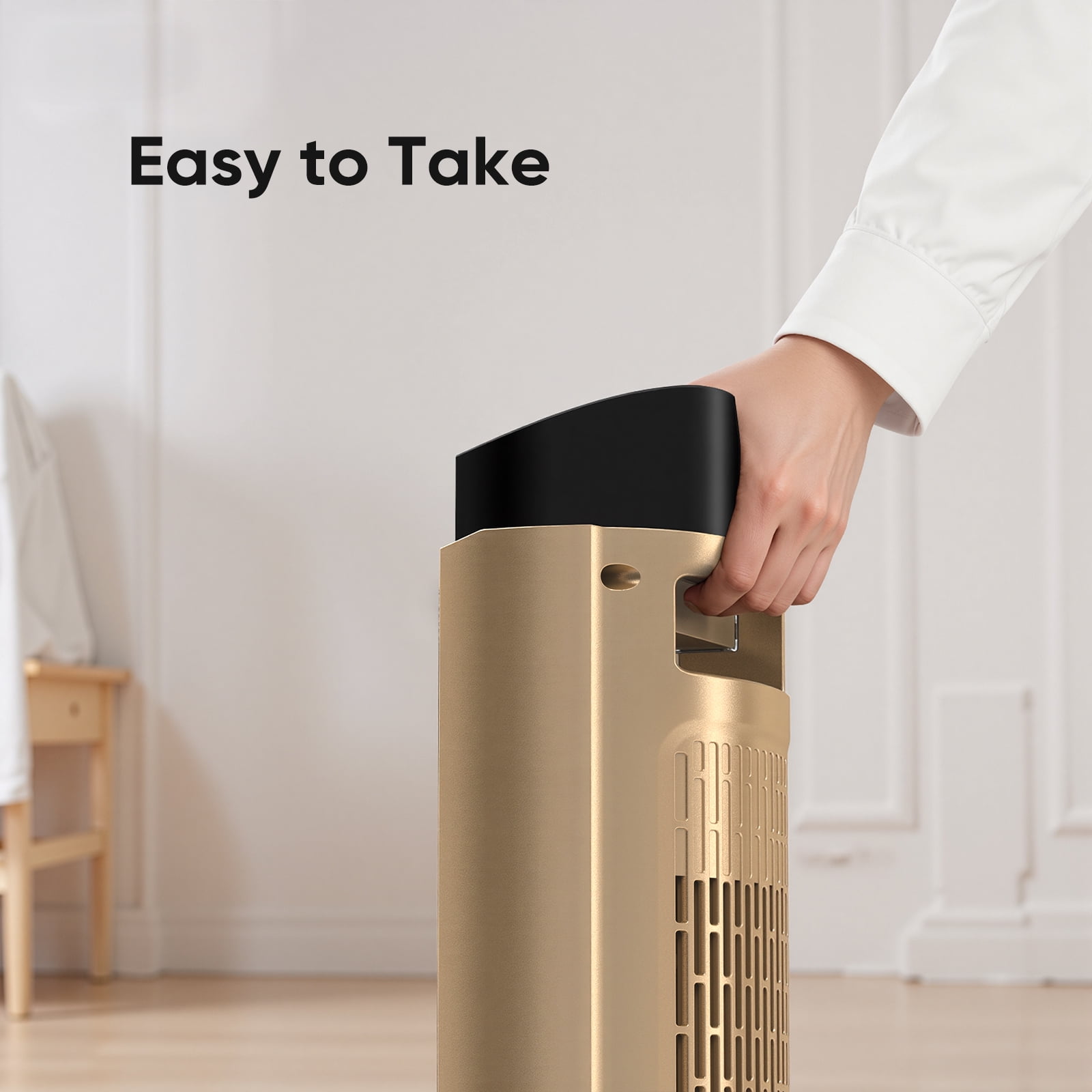 CONCETTA Tower Space Heater with Fireplace Effect – Oscillating Function, Remote Control, 1500W Heating,Gold