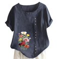 thumbnail image 1 of Gibobby Casual Playera de Manga Corta para Mujer Camiseta manga corta con estampado cuello redondo y dobladillo manga corta para mujer verano, camiseta ajustada con(Azul oscuro,G), 1 of 5