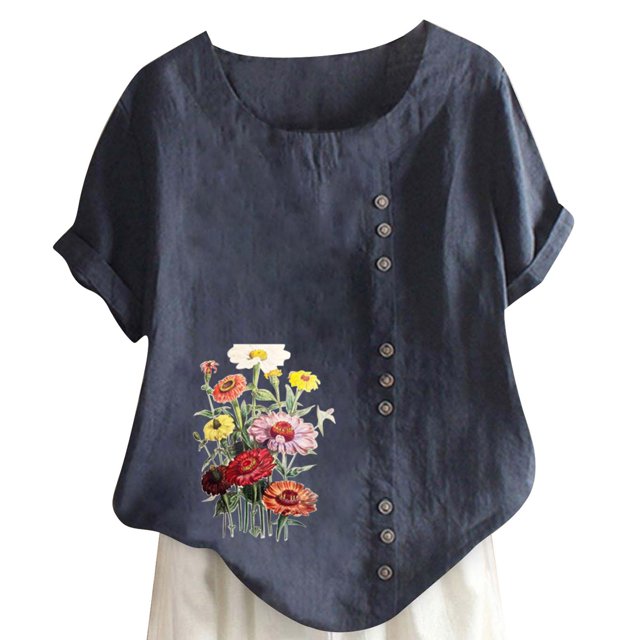 Gibobby Casual Playera de Manga Corta para Mujer Camiseta manga corta con estampado cuello redondo y dobladillo manga corta para mujer verano, camiseta ajustada con(Azul oscuro,G)