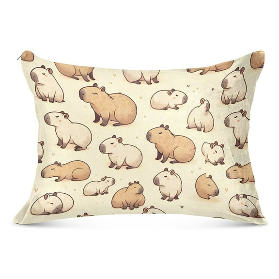 Cute Capybaras Plush Pillow Cases Standard Size Ultra Soft Warm Pillowcases with Zipper 20"x26"