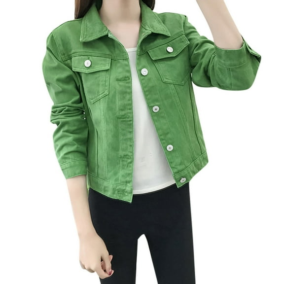 DHFJKG Cardigan For Women Jean Jackets For Women Cropped Slim Fit Button Down Turndown Collar Solid Color Denim Jacket Comfort Outerwear