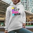thumbnail image 2 of Eat Sleep Game Repeat, Gamer, White Hooded Sweatshirt or Hoodie, Small, 2 of 5
