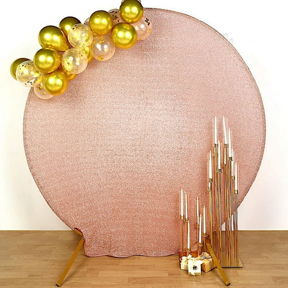 BalsaCircle 7.5 feet Rose Gold Metallic Glittered Spandex Round Backdrop Stand Cover Wedding Decorations