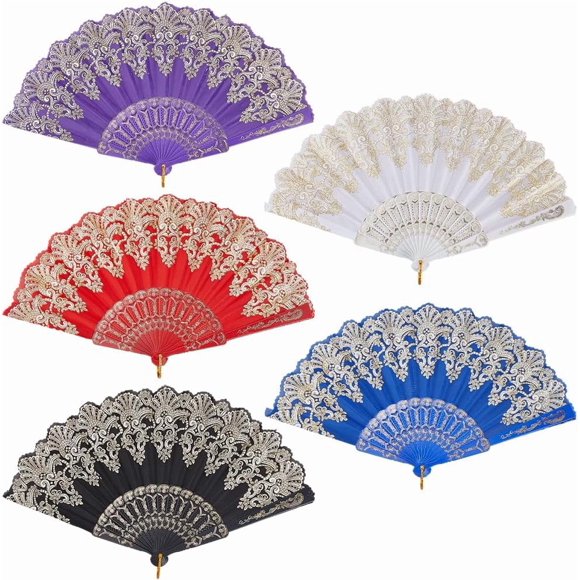 5Pcs 5 Colors Folding Fans Line Dance Popping Fan Clack Fans for Dancing Performence Party Wedding Decor Rave Fan Protable Travel Summer Cooling Hand Fan 9.8x0.8x0.9in